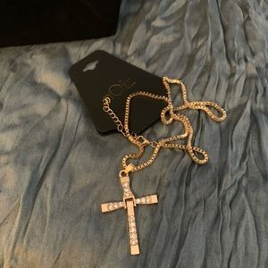 Crystal Cross Pendant on Box Chain